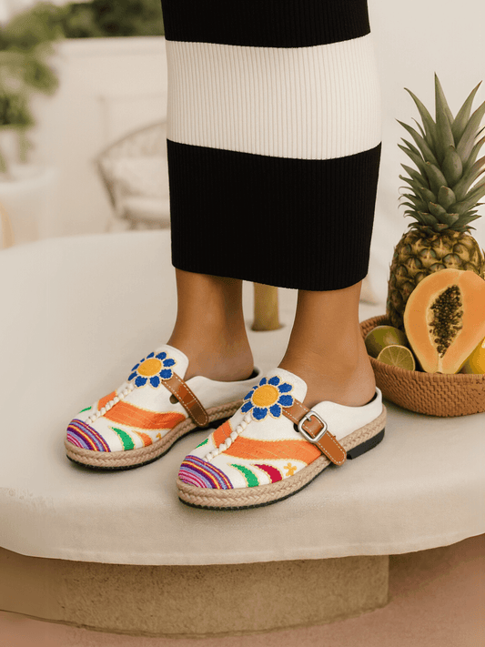 Cactus Rose | Honolulu Embroidered Linen Mules - beige