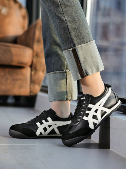 Rumour Has It | Maxine Contrast Strap Leather Sneaker - black