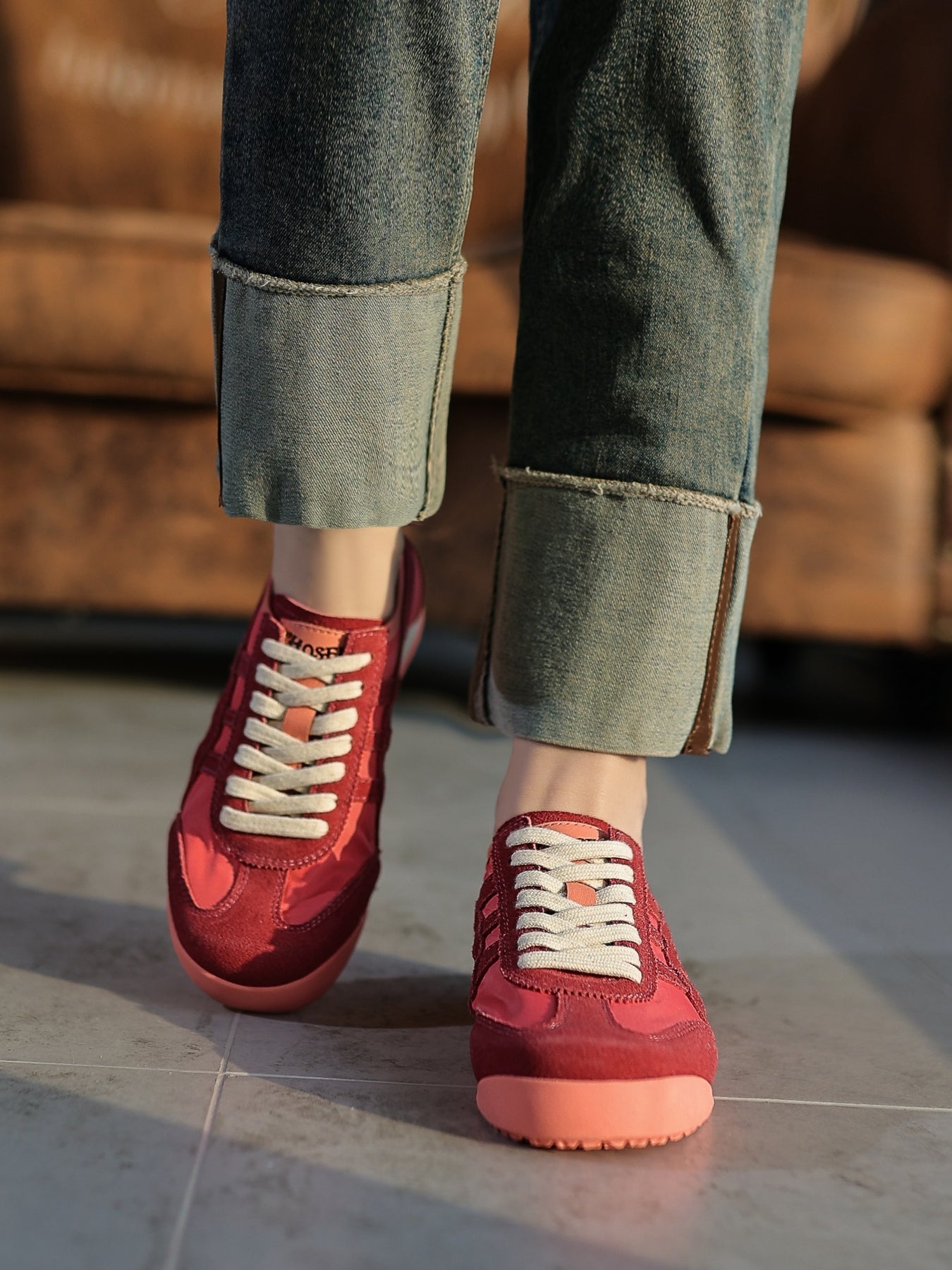 Rumour Has It | Maxine Contrast Strap Leather Sneaker - red