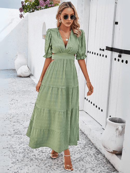 Rhea Tiered Cutout Maxi Dress - Sage