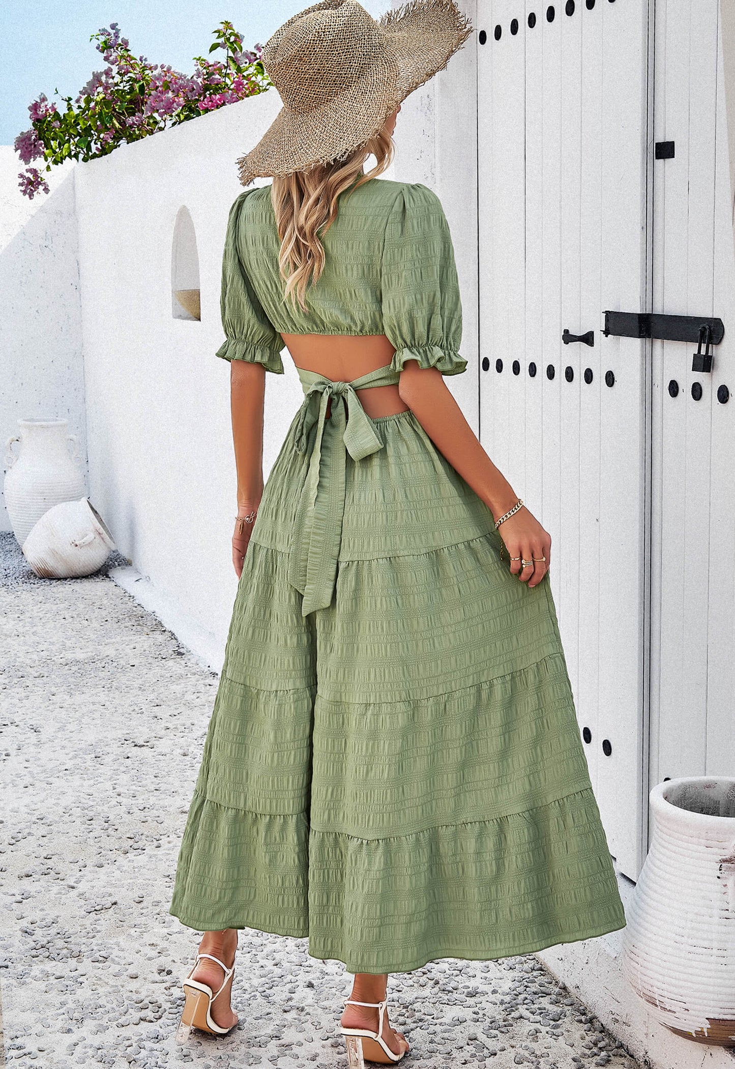 Rhea Tiered Cutout Maxi Dress - Sage