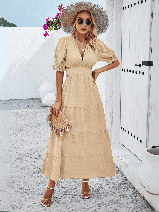 Rhea Tiered Cutout Maxi Dress - Taupe