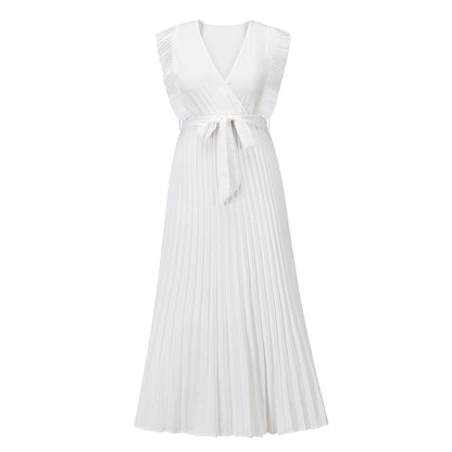 Elisha Plisse Ruffle Shoulder Midi Dress - White