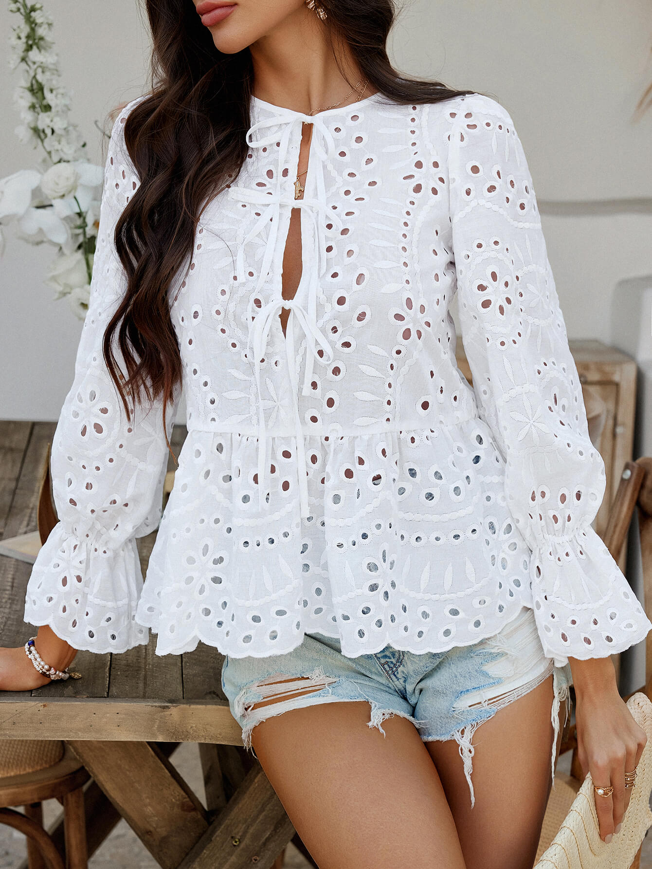 Girl Crush Perforated Lace Top - white